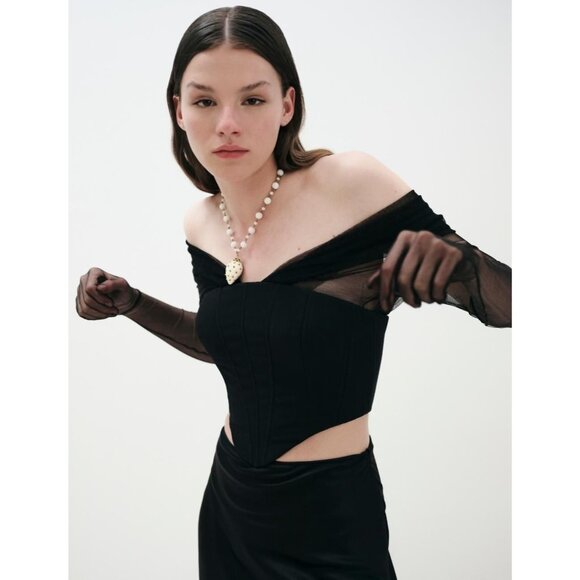 MANURI Gigi Corset Gloves Top in Black Medium New Womens Bustier Blouse - Picture 13 of 16